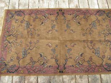 catalog photo of mauve w/ flowers, vintage wool rug / small parlor carpet
