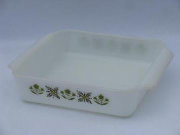 catalog photo of meadow green vintage Fire-King ovenware kitchen glass square baking pan