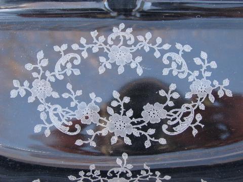 photo of meadow rose etch on baroque, vintage Fostoria divided three part dishes #4