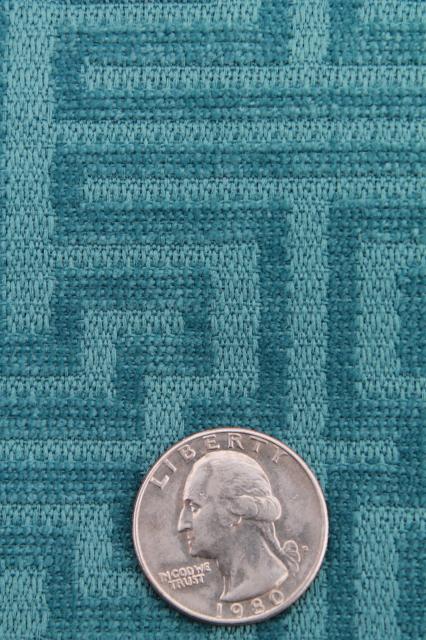 photo of mediterranean ocean blue soft chenille upholstery fabric, vintage decorator remnant material #3