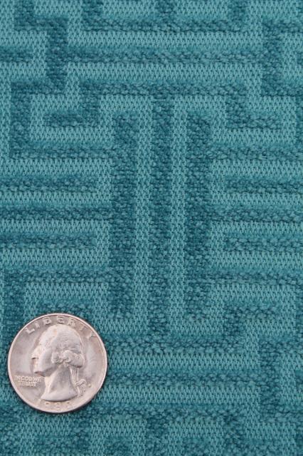 photo of mediterranean ocean blue soft chenille upholstery fabric, vintage decorator remnant material #5