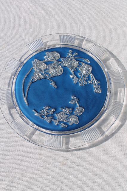 photo of mercury silver blue glass plateau plate or tray, antique vintage goofus glass #2