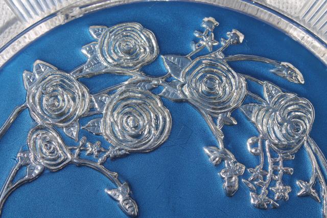 photo of mercury silver blue glass plateau plate or tray, antique vintage goofus glass #3