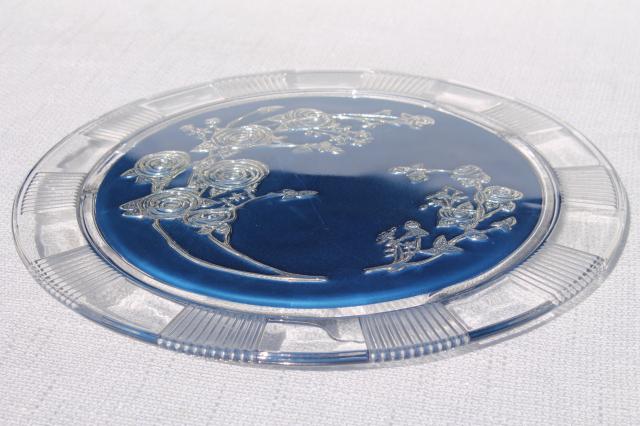 photo of mercury silver blue glass plateau plate or tray, antique vintage goofus glass #6