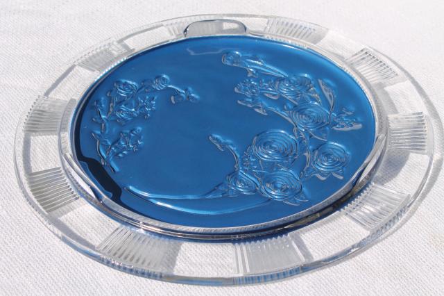 photo of mercury silver blue glass plateau plate or tray, antique vintage goofus glass #7