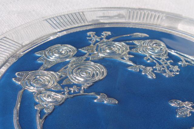 photo of mercury silver blue glass plateau plate or tray, antique vintage goofus glass #8