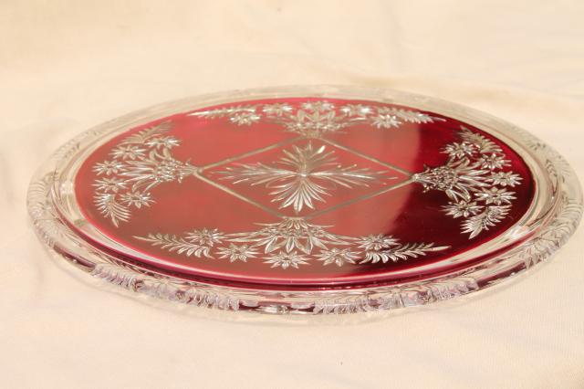 photo of mercury silver ruby red glass plateau plate or tray, antique vintage goofus glass #2