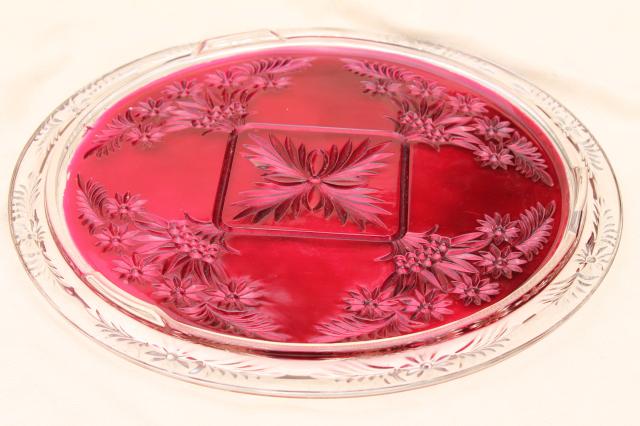 photo of mercury silver ruby red glass plateau plate or tray, antique vintage goofus glass #8