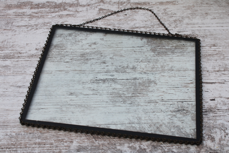 photo of metal chain hanging glass frame for antique print, sign or advertising picture #2