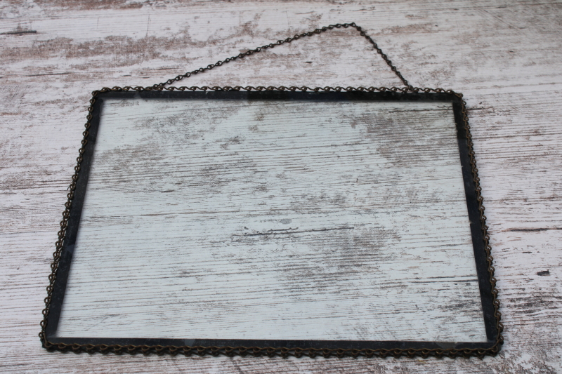 photo of metal chain hanging glass frame for antique print, sign or advertising picture #3