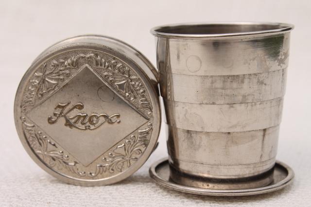 photo of metal drinking cups pocket portable camp travel, collapsible folding cup lot antique & vintage #2