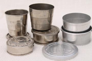 catalog photo of metal drinking cups pocket portable camp travel, collapsible folding cup lot antique & vintage