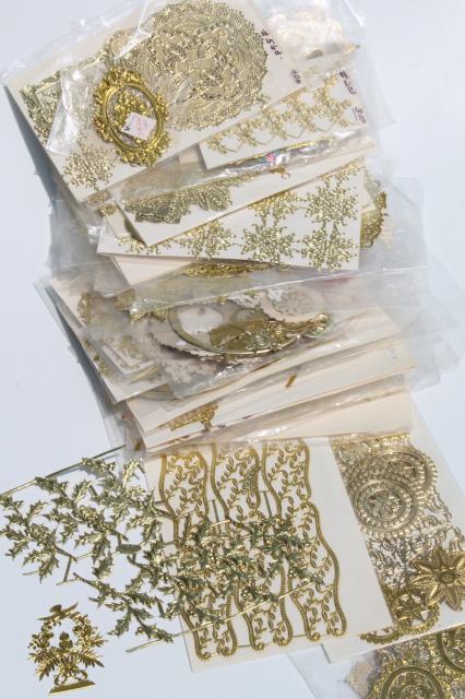 photo of metallic gold foil border trimming edging & snips, paper filigree doily lace lot #1