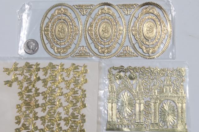 photo of metallic gold foil border trimming edging & snips, paper filigree doily lace lot #4