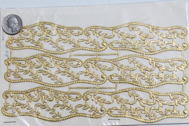 photo of metallic gold foil border trimming edging & snips, paper filigree doily lace lot #6