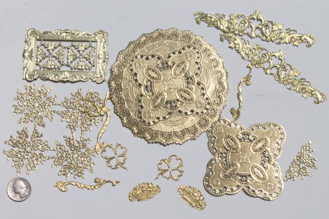 photo of metallic gold foil border trimming edging & snips, paper filigree doily lace lot #8