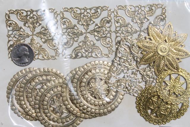 photo of metallic gold foil border trimming edging & snips, paper filigree doily lace lot #9