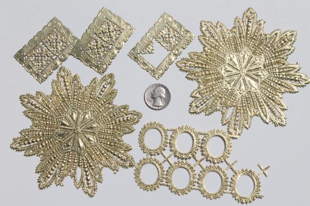 photo of metallic gold foil border trimming edging & snips, paper filigree doily lace lot #10