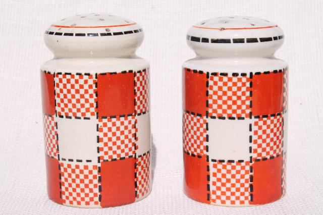 photo of metro retro style red & black checkers kitchen range set, vintage Japan hand painted ceramic #7