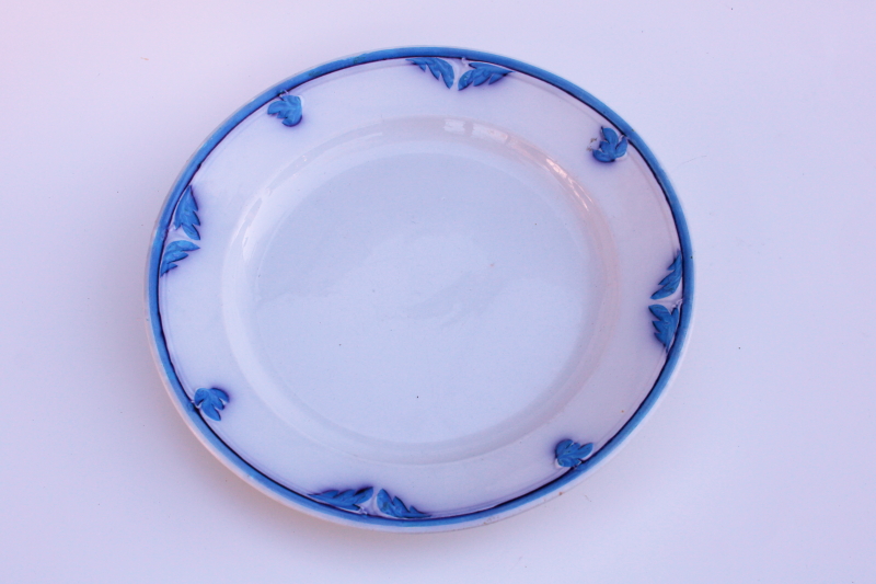 photo of mid 1800s vintage antique flow blue border English ironstone china serving plate #1