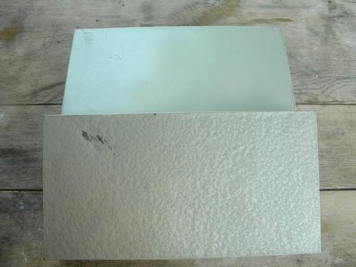 photo of mid century machine age steel slide cases, hammered industrial paint #4