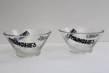 mid-century mod Munchies snack bowls, pop art bold graphics lettering