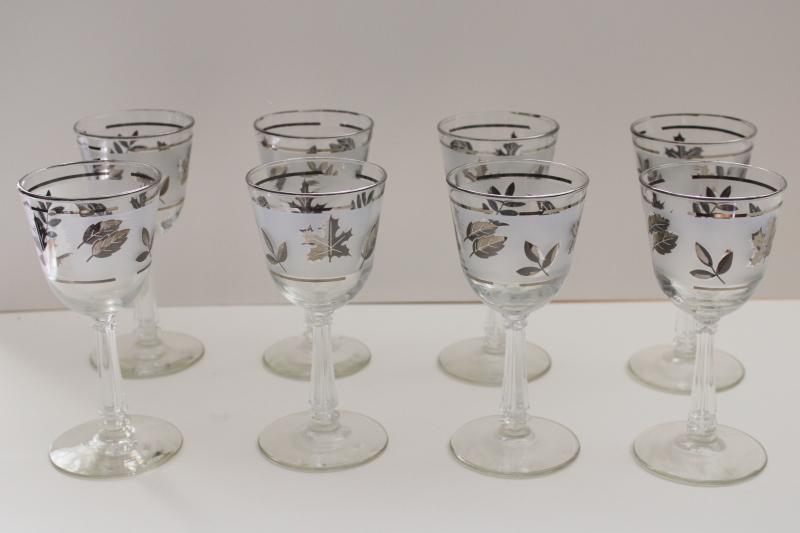 photo of mid century mod Silver Foliage pattern Libbey glass wine glasses set of 8 #1