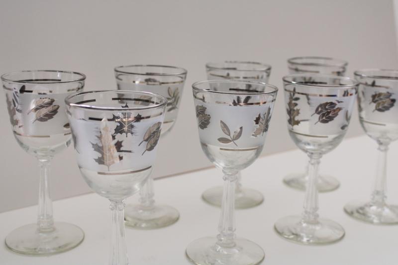 photo of mid century mod Silver Foliage pattern Libbey glass wine glasses set of 8 #2