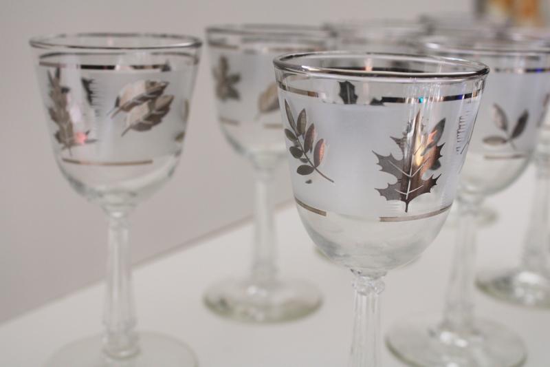 photo of mid century mod Silver Foliage pattern Libbey glass wine glasses set of 8 #3