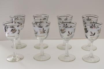 catalog photo of mid century mod Silver Foliage pattern Libbey glass wine glasses set of 8