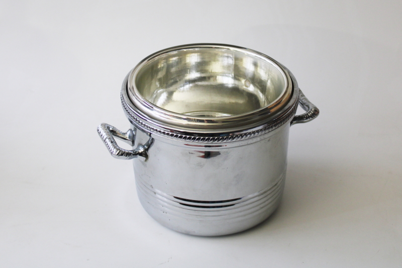 photo of mid century mod art deco chrome ice bucket champagne chiller w/ silvery glass liner #1