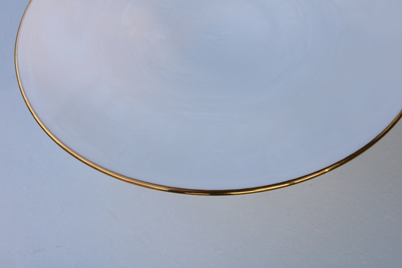 photo of mid-century mod milk glass serving tray or cake plate w/ gold atomic metal stand #2