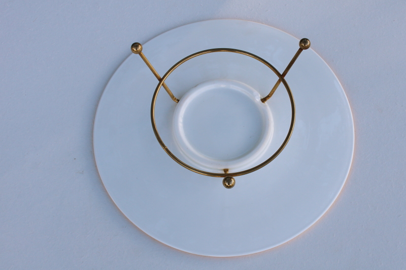 photo of mid-century mod milk glass serving tray or cake plate w/ gold atomic metal stand #4