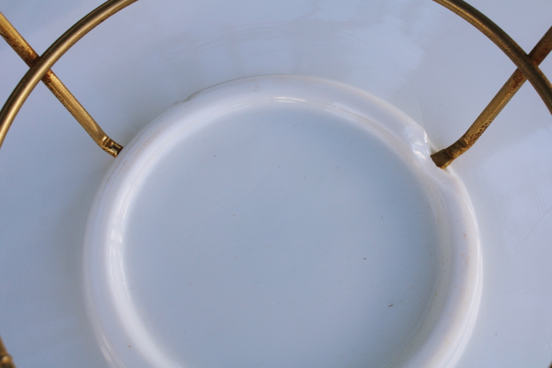 photo of mid-century mod milk glass serving tray or cake plate w/ gold atomic metal stand #5