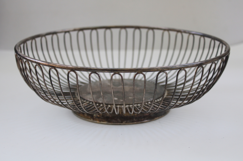 photo of mid century mod silver plate wire basket centerpiece bowl, 60s 70s vintage minimalist decor #1