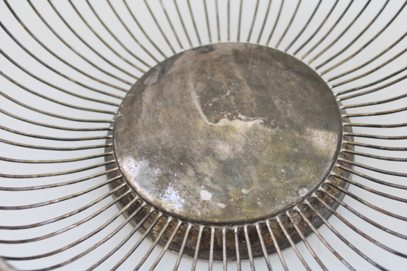 photo of mid century mod silver plate wire basket centerpiece bowl, 60s 70s vintage minimalist decor #3