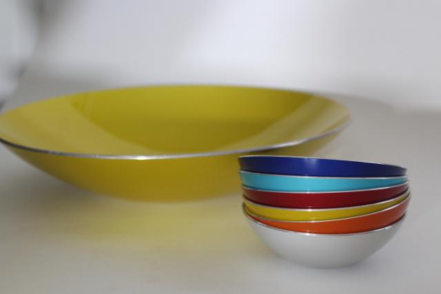 photo of mid century mod vintage Emalox Norway enamel aluminum salad bowls set, Scandinavian modern #2