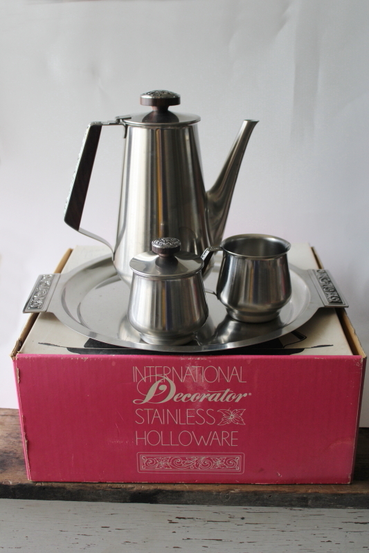 photo of mid-century mod vintage Fascination stainless coffee pot set, original International Silver box #4