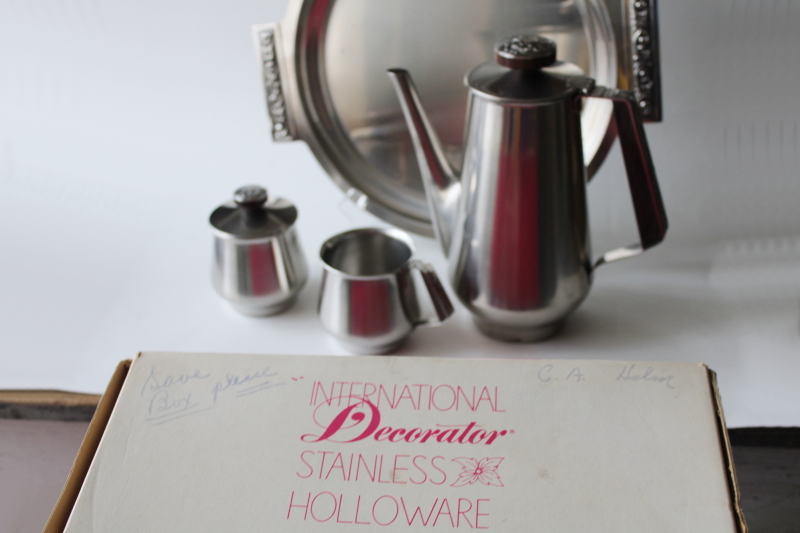 photo of mid-century mod vintage Fascination stainless coffee pot set, original International Silver box #6