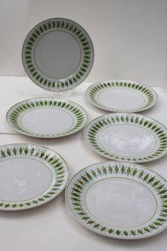 catalog photo of mid century mod vintage Gem lime green geometric pattern plates, Mikasa Cera-Stone