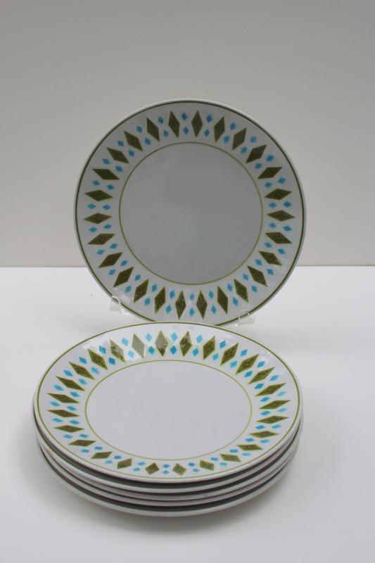 photo of mid century mod vintage Gem lime green geometric pattern salad plates, Mikasa Cera-Stone #5