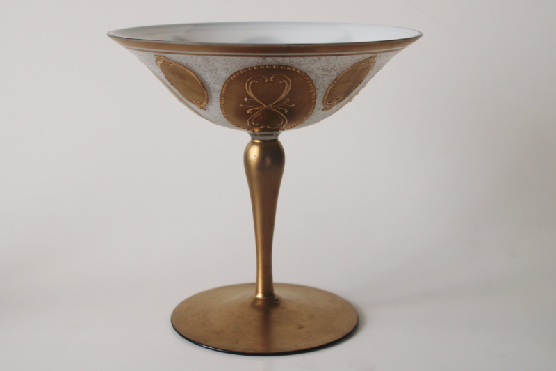 photo of mid century mod vintage Imperlux gold decorated Czech glass, pedestal bowl candy dish  #1