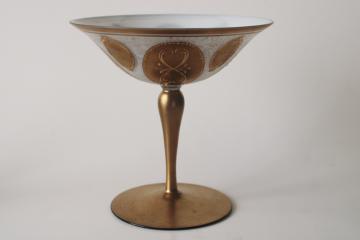 catalog photo of mid century mod vintage Imperlux gold decorated Czech glass, pedestal bowl candy dish 