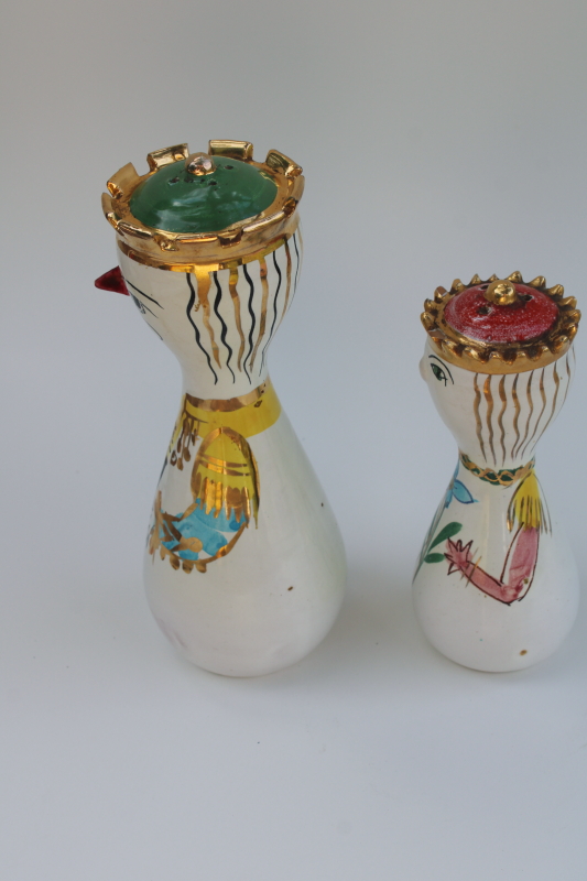 photo of mid century mod vintage Italy ceramic art quirky hand painted King and Queen tall S-P figurines #5