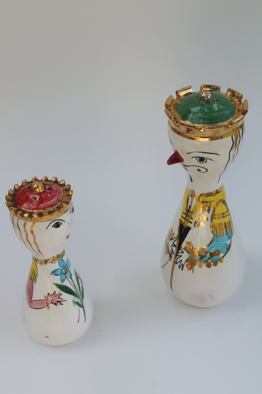 photo of mid century mod vintage Italy ceramic art quirky hand painted King and Queen tall S-P figurines #8