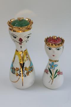 catalog photo of mid century mod vintage Italy ceramic art quirky hand painted King and Queen tall S-P figurines