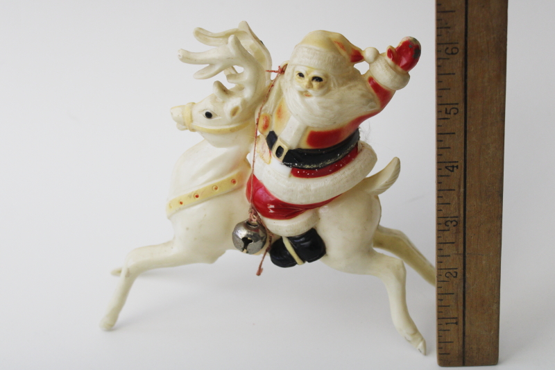 photo of mid-century mod vintage Rosbro hard plastic Christmas Santa riding reindeer #3