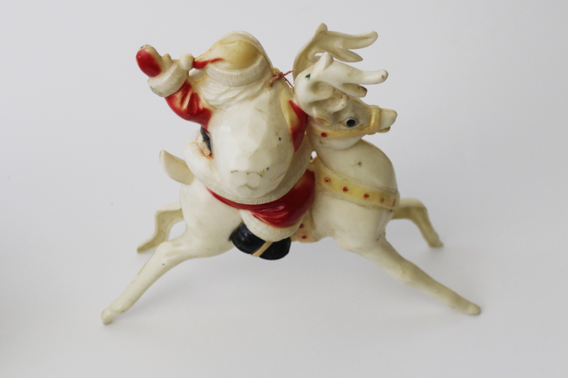 photo of mid-century mod vintage Rosbro hard plastic Christmas Santa riding reindeer #5