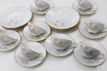 catalog photo of mid century mod vintage Rosenthal Parisian Spring china set of 8 trios plates, cups & saucers