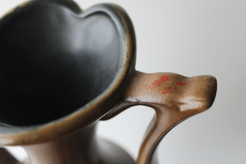 photo of mid century mod vintage Royal Haeger art pottery ceramic vase, fall colors brown w/ red floral #5